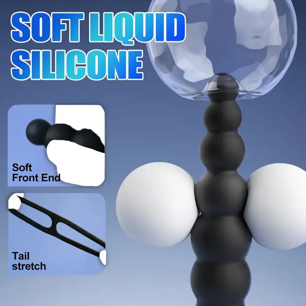 Vibrating Thrusting Anal Beads Butt Plug With Double Penis Rings