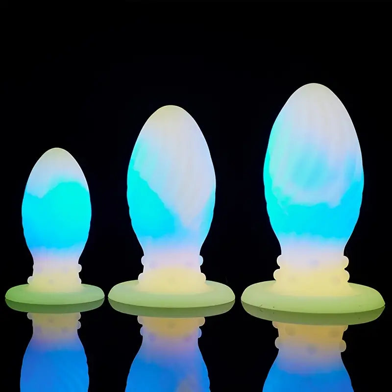 Blue Pink Luminous Mixed Color Soft Silicone Threaded Dragon Egg Anal Plug