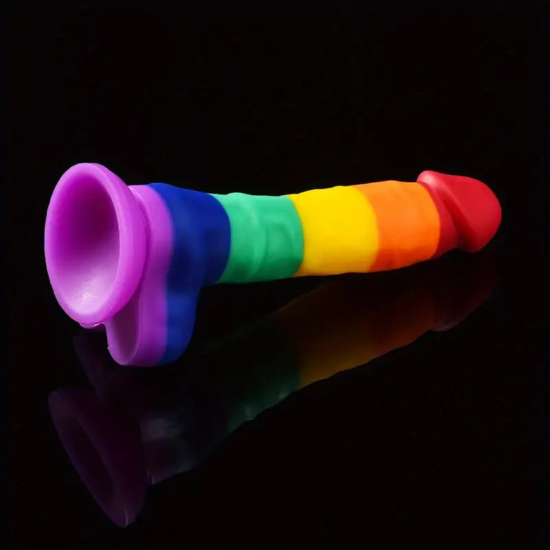 8.27in Rainbow Color Realistic Dildo Liquid Silicone Sex Toy Anal Butt Plug