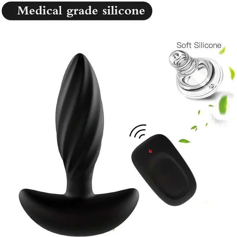 Black Anal Trainer With 16-vibration Butt Plug For Anus Vagina Stimulation