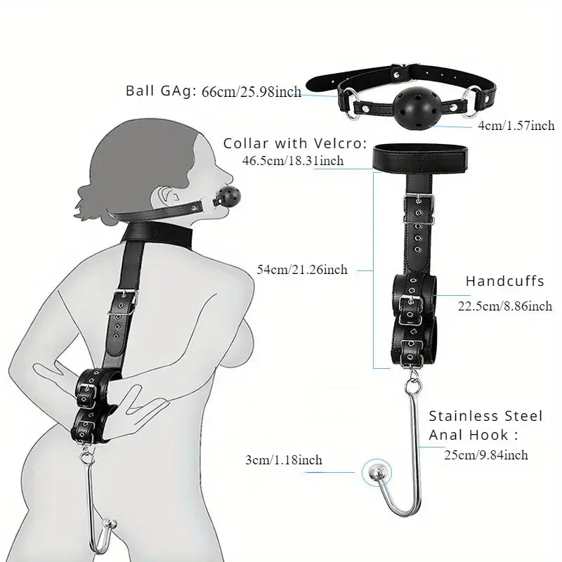 4th Generation With Traction Chain Handcuffs and Collar Anal Metal Hook