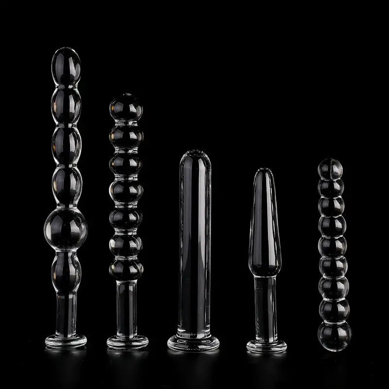 5 Crystal Glass Anal Plugs Transparent Anal Beads For Adult Pleasure