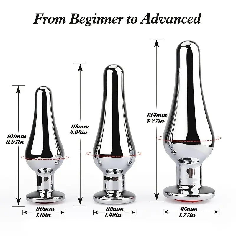Tapered Anal Plug Trainer Kit Metal Jeweled Fetish Jewelry Butt Plug
