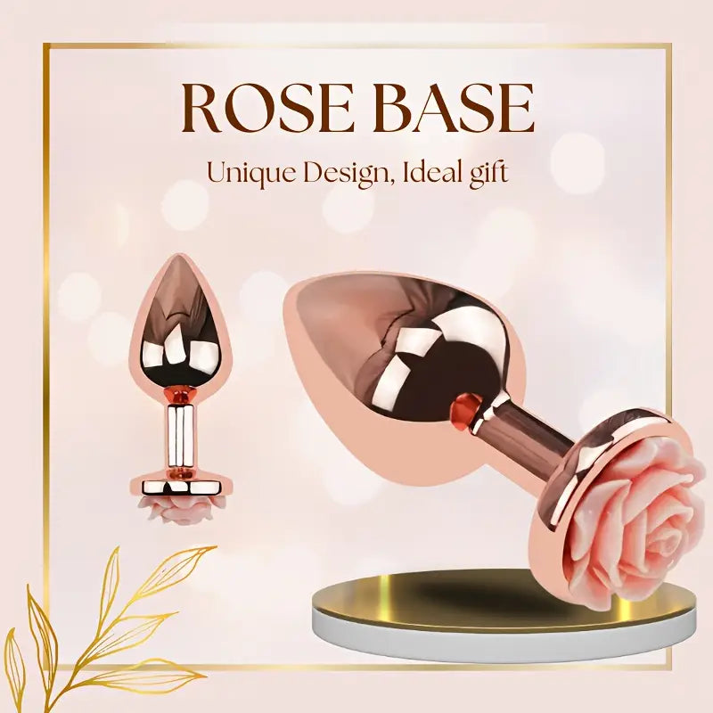 Metal Pink Heart Anal Plug Rose Base 3 Sizes Suitable For Beginners