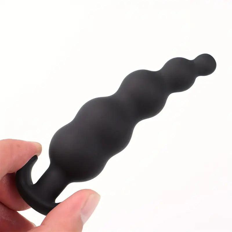Ergonomic Black Silicone Anal Beads Secure Anchor Base Adult Toy