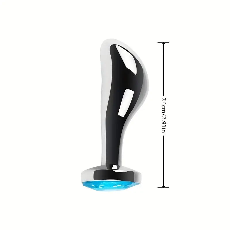 Gemstone Base Stainless Steel Anal Plug Toy With Golden-Plated Flared Base