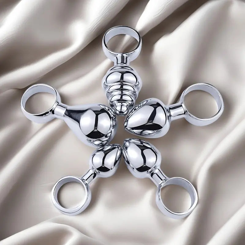 Premium Metal Anal Plug G-Spot Massager Dilator With Textured Pull Ring