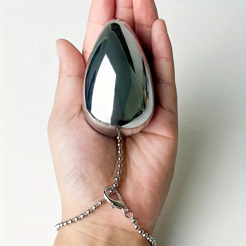 Heavy Duty Metal Teardrop Butt Plug With Chain Solid Anal Toy Couples