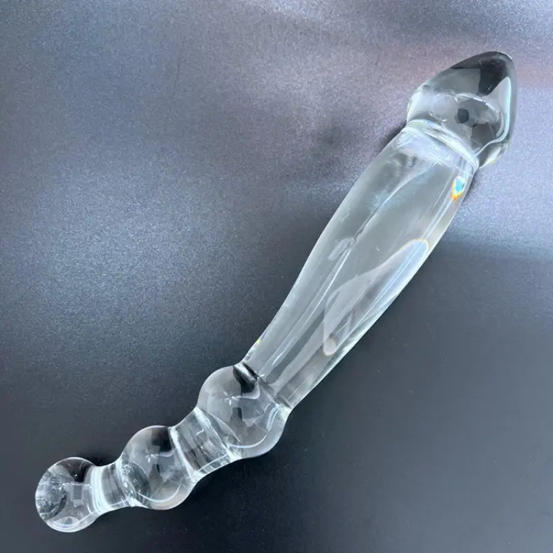 9.05in Crystal Clear Glass Double-Ended Curved Dildo Anal Plug For Lesbian