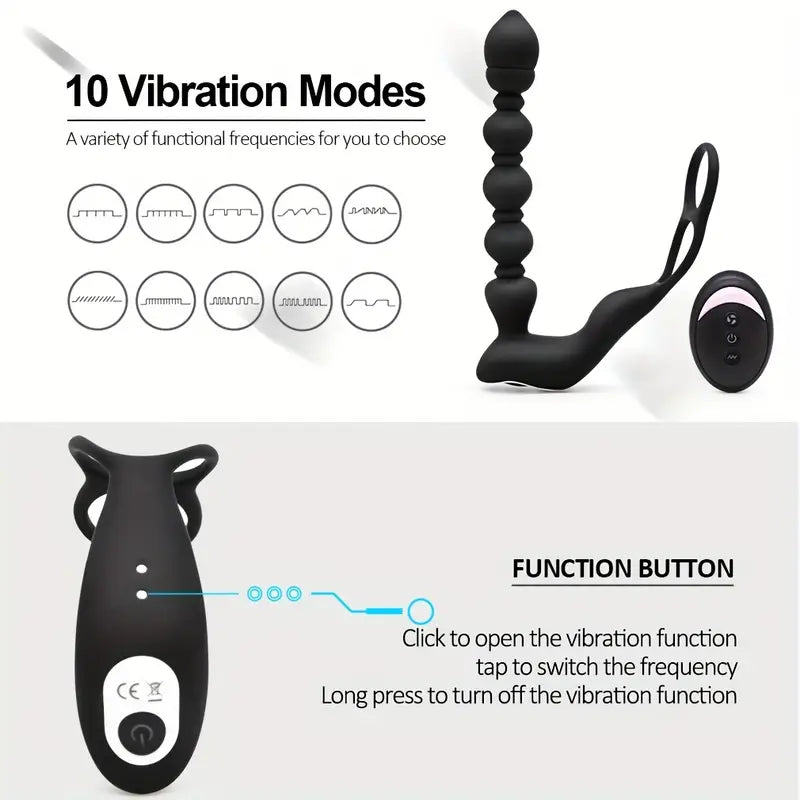 10 Thrusting Vibrating Anal Dildo G-Spot Vibrator Anal Plug With Cock Ring