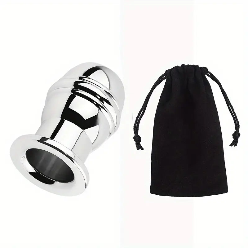 SM Stainless Steel Chastity Penis Ring Hollow Enema Anal Plug