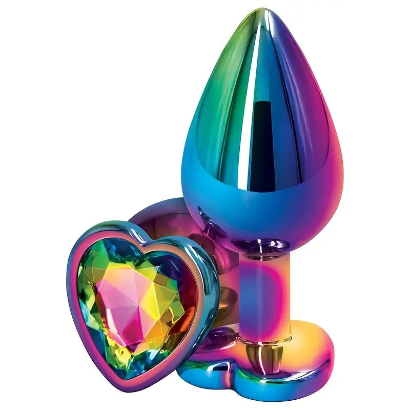 Colorful Medium-Sized Metal Butt Plug Heart-Shaped Rainbow Anal Trainer
