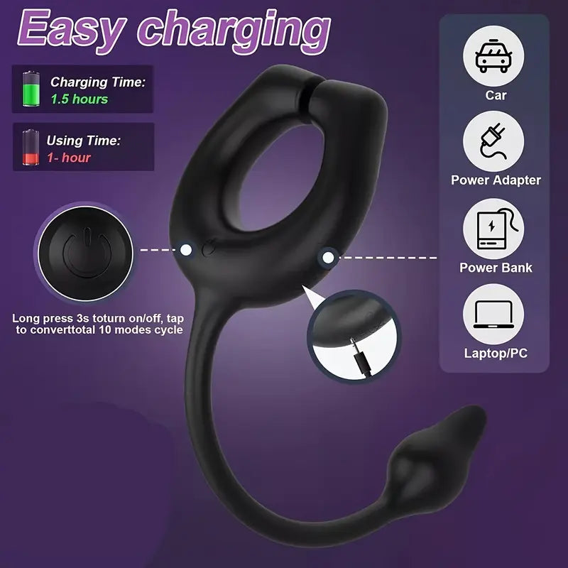 Vibrating Cock Ring With Anal Butt Plug Prostate Massage Enhanced Pleasure