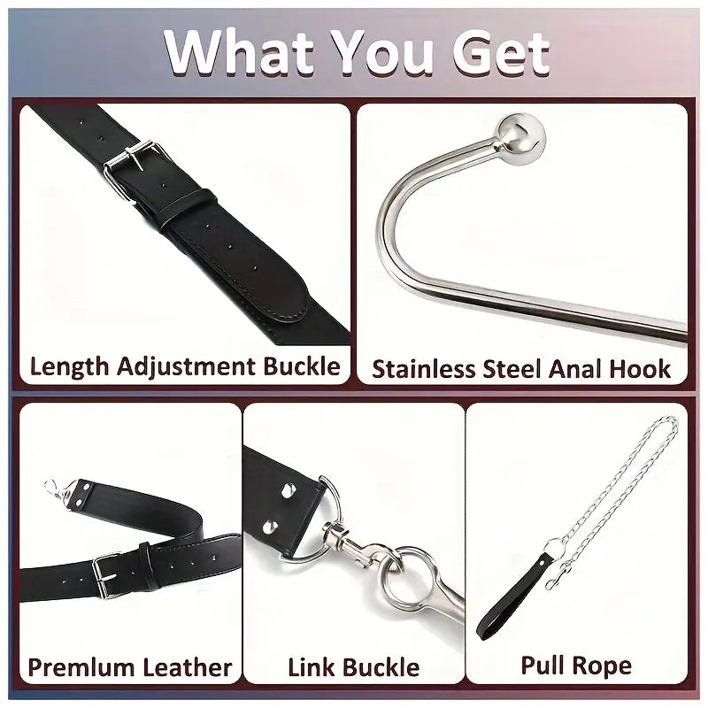 4th Generation Reverse Hand Sex Toy With Traction Chain Black Faux Leather