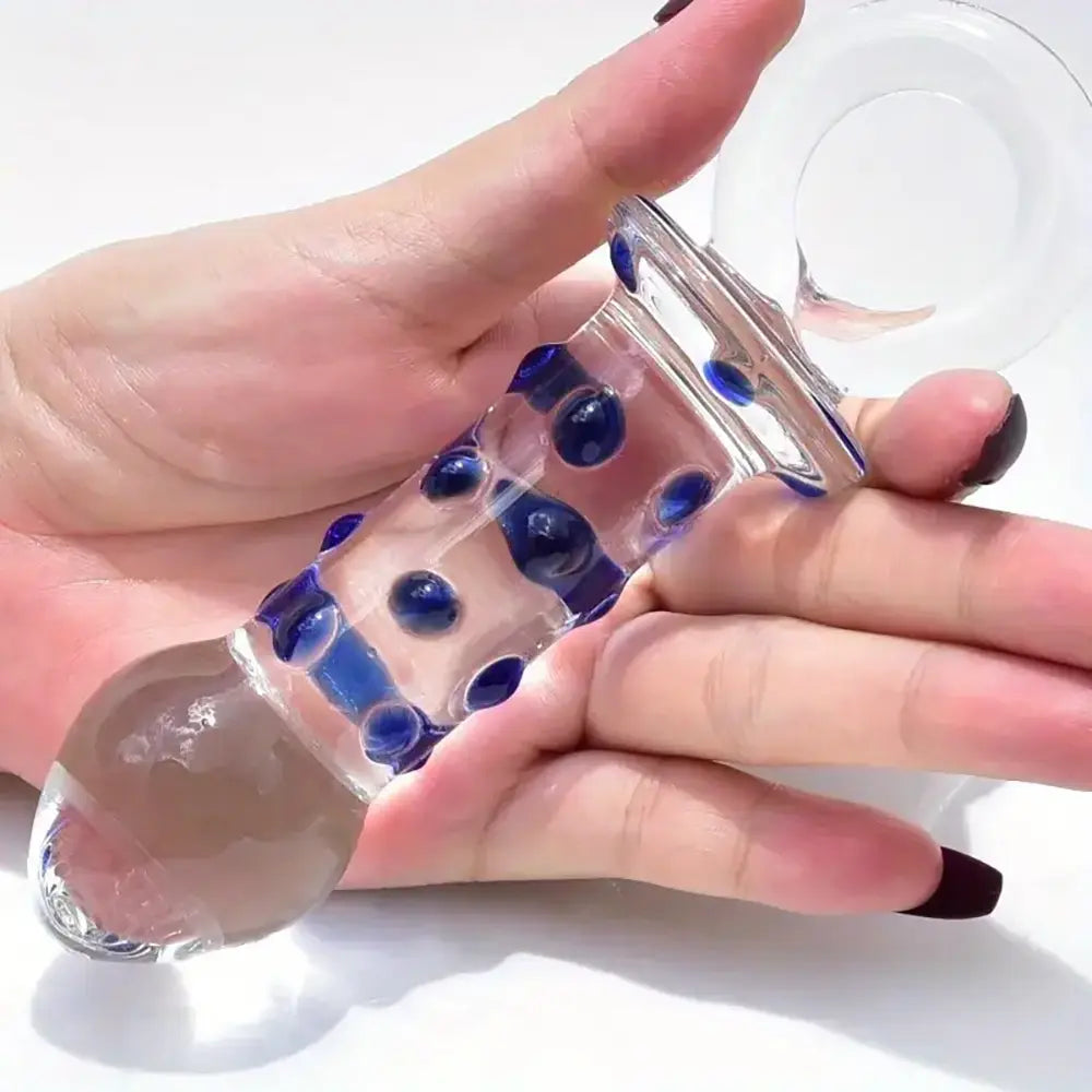 Glass Butt Plug Prostate Massager Bumps Pull Loop Fetish Anal Dilator