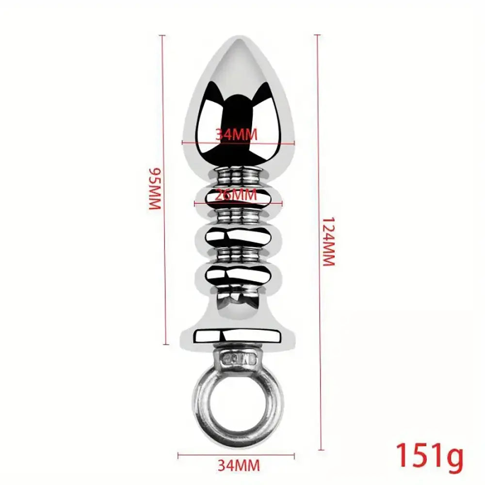 Metal Backyard Ring Threaded Anal Plug Silvery Pulling Plug