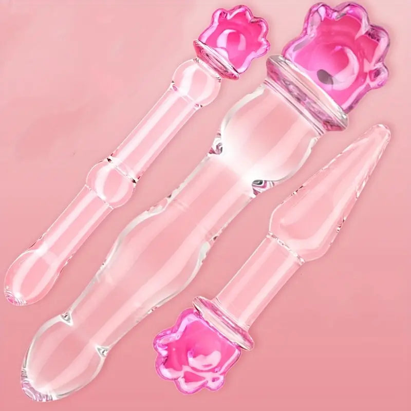 Heart-Shaped Glass Crystal Dildo Anal Plug With Beads Erotic Toy For Men