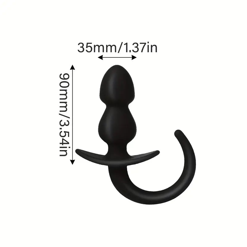 Soft Flexible Silicone Tail Anal Plug With Beads Blue Luminous Effect