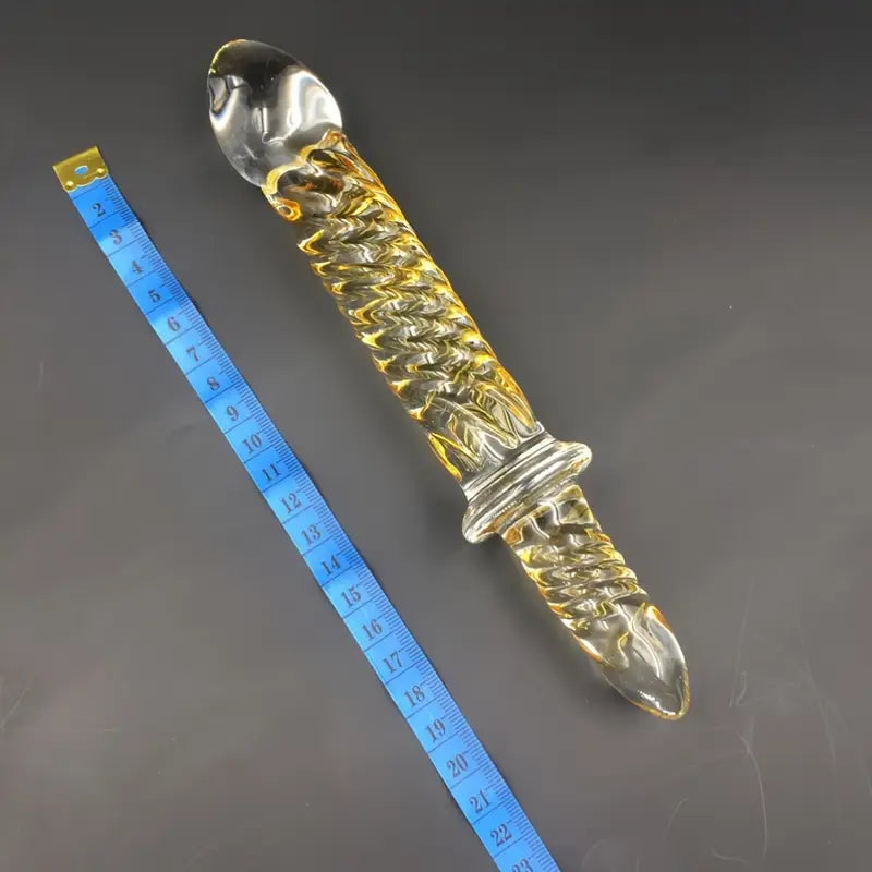 Golden Pattern Glass Dildo Handheld Anal Plug Sex Toy For Men
