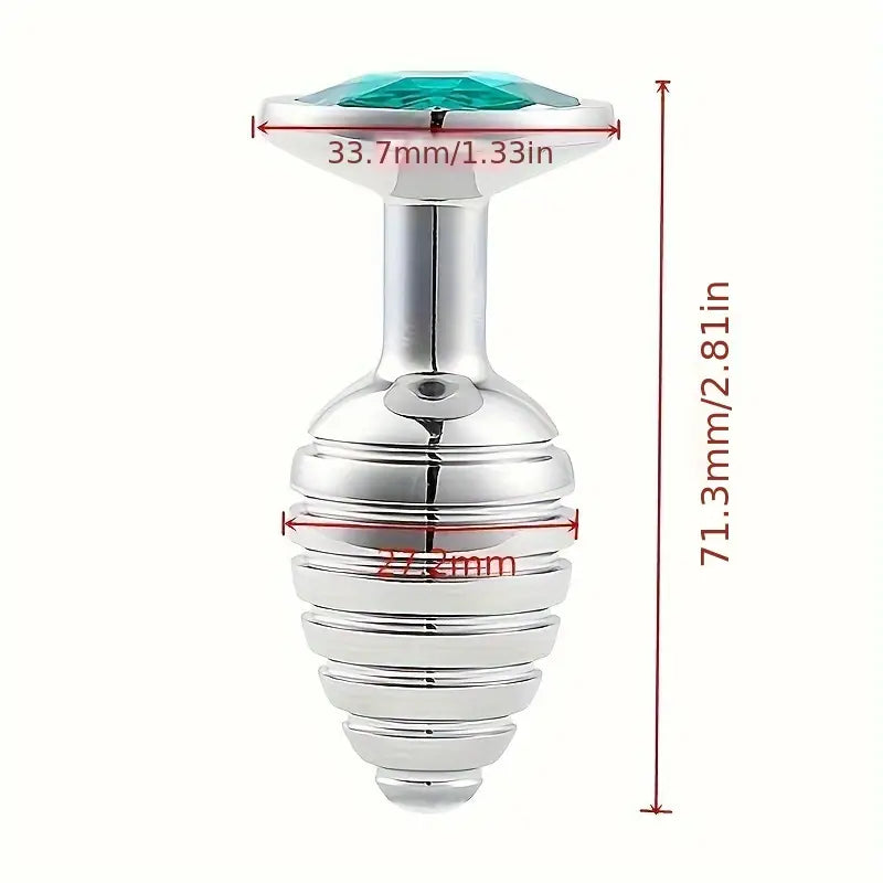 Stainless Steel Threaded Anal Plug with Teal Gemstone Base G-Spot Toy