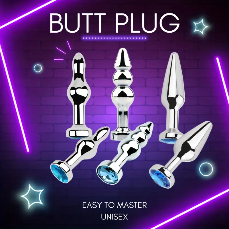 Unisex Metal Butt Plug Anal Sex Toy Blue Gem Bases For Beginners