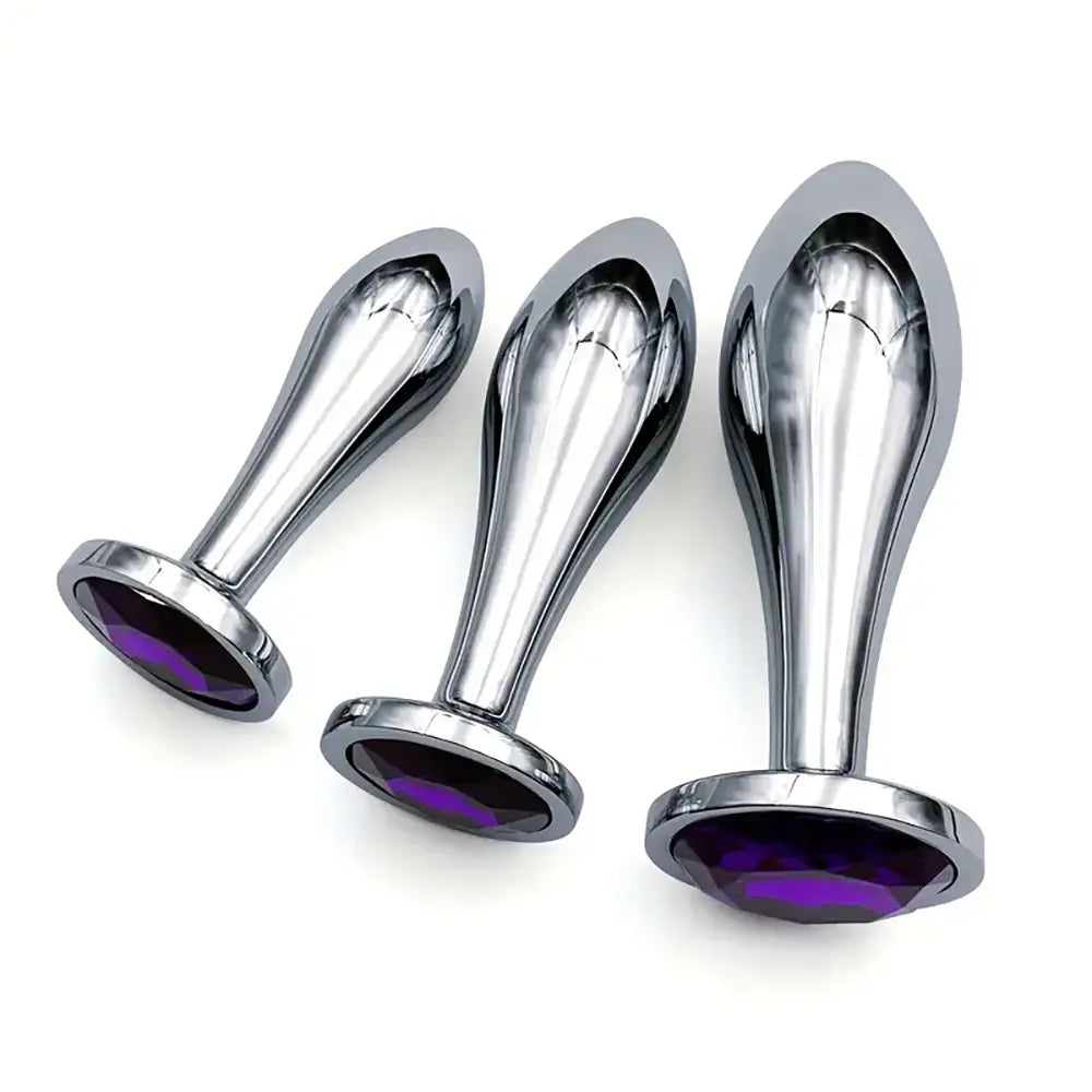 Metal Drop Anal Plug Three Sizes Jewel Base Butt Plug For G-point Massage
