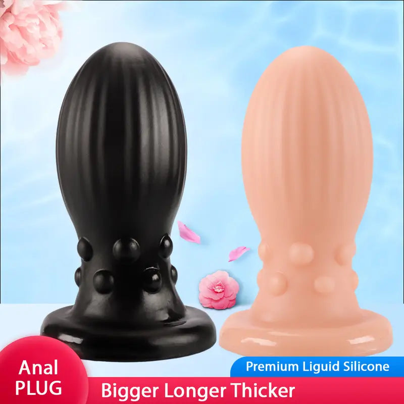 Black Anal Plug With Grains Dragon Egg Base With Suction Cup Anal Plug