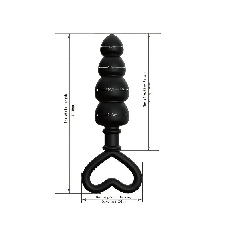 Black Silicone Anal Plug with Heart-Shaped Pull Ring Bullet Pleasure Toy