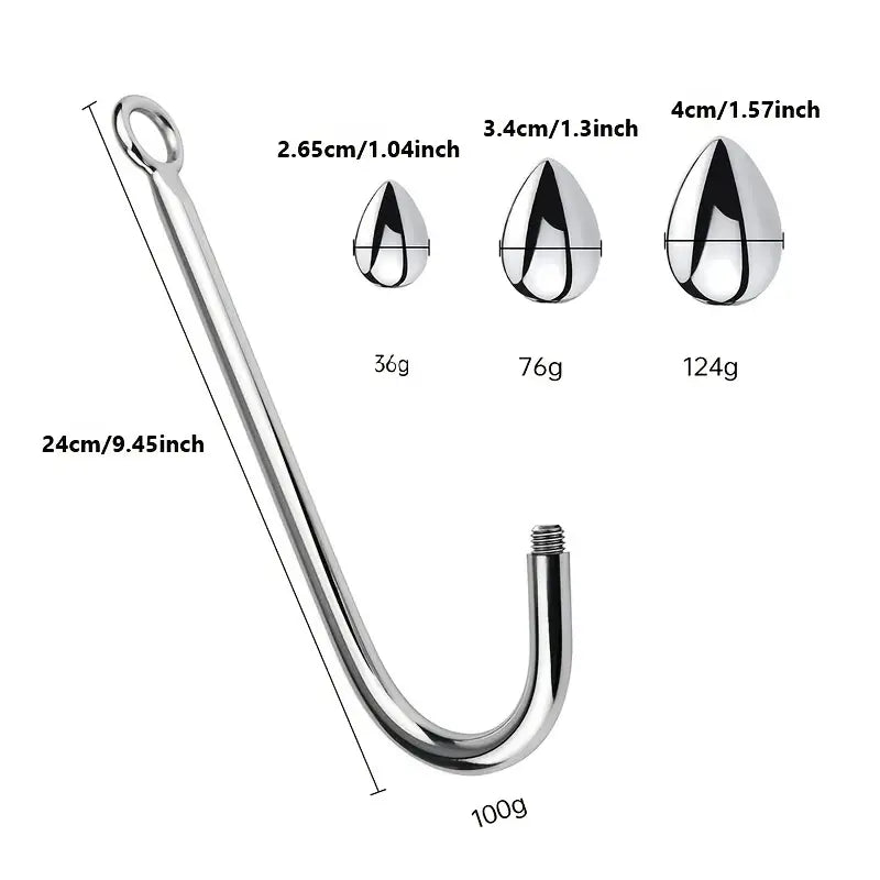 Metal Anal Hook Small Medium Large 3 Balls Head Butt Plug Hook Dilator