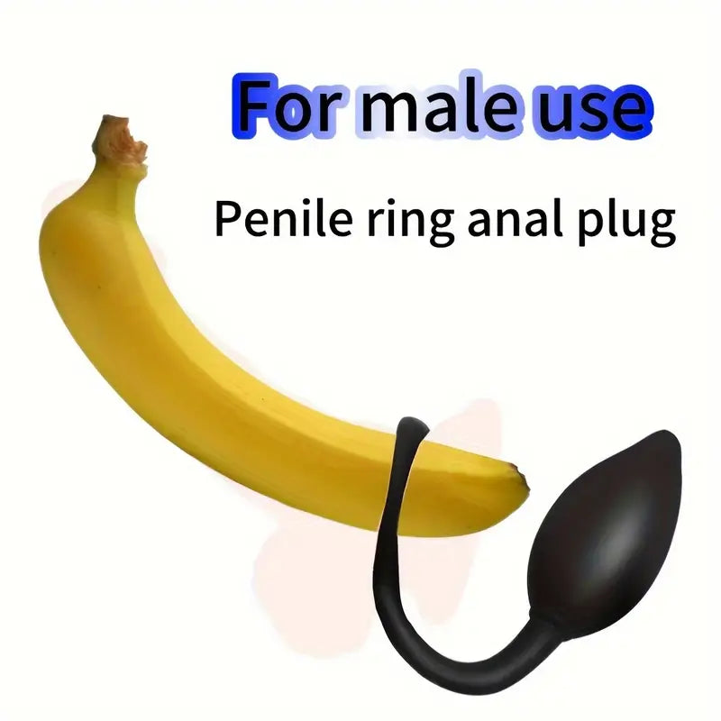 Silicone Anal Plug With Loop Sex Toy 2-in-1 Male Cock Ring Pull Tab