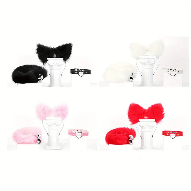 Cute Fox Tail Plug Tail With Small Butt Plug Cat Ears Collar Metal Anal Toy