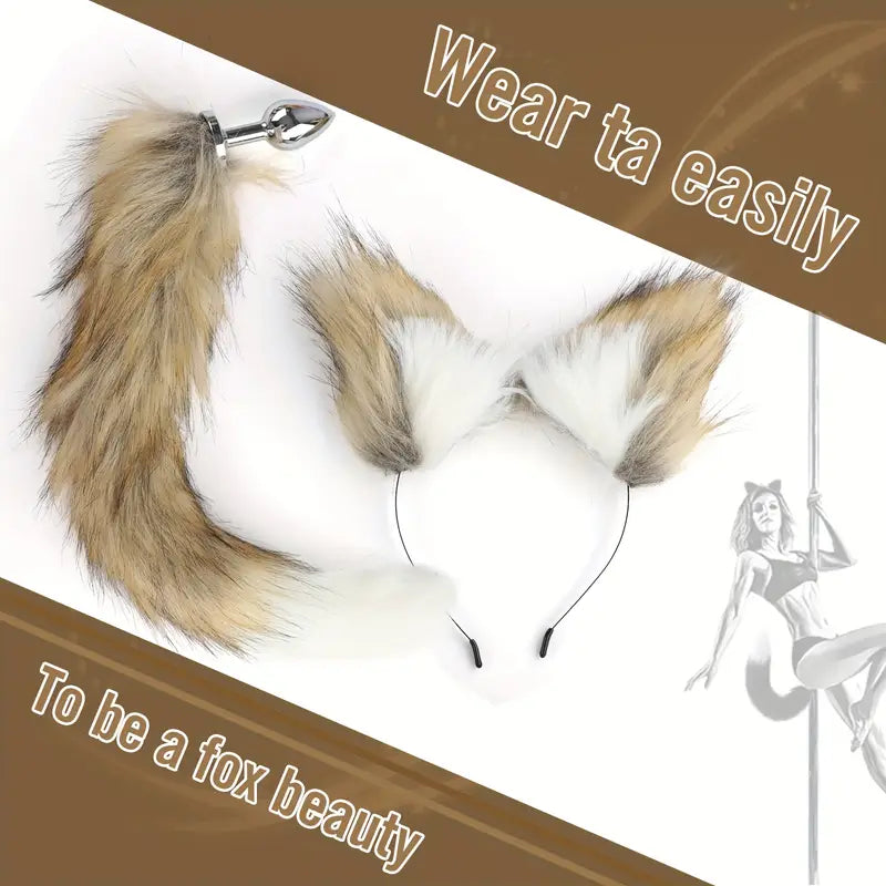 2 Set Sex Fox Tail Plug Butt Plug With Cat Ears For Women Men Beginner