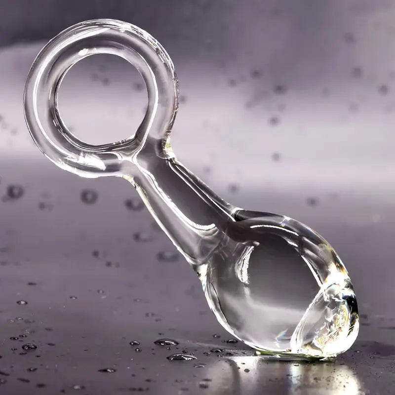 Glass Butt Plug Pull Loop Prostate Massager Anal Dilator With Long Neck