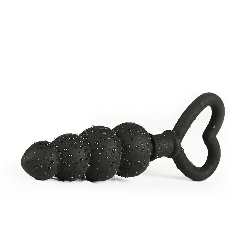 Black Silicone Anal Plug with Heart-Shaped Pull Ring Bullet Pleasure Toy