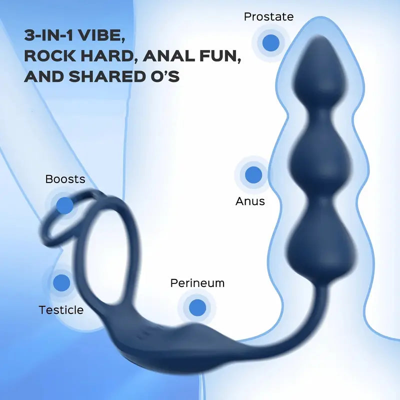 Anal Plug Vibrator With Cock Ring Male Prostate Massage Anal Beads