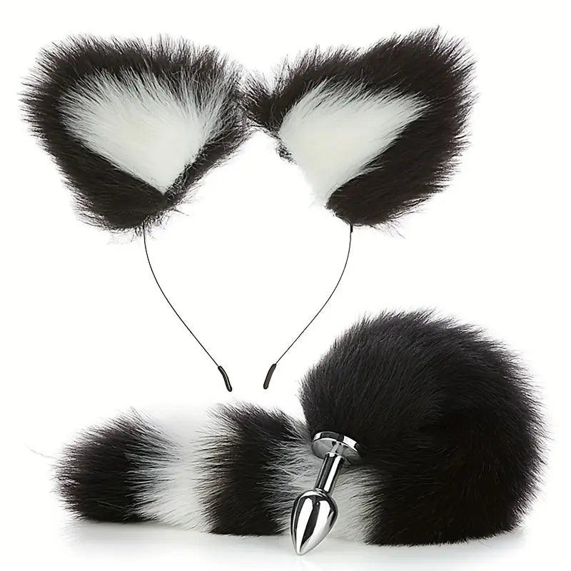 2pcs Set Role Play Luxury Fox Tail Anal Plug Butt Suitable For Women