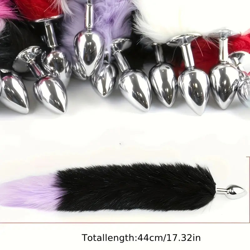 Anal Plug Tail Plus Feather Gradient Color Metal Anal Plug Tail Erotic Supplies