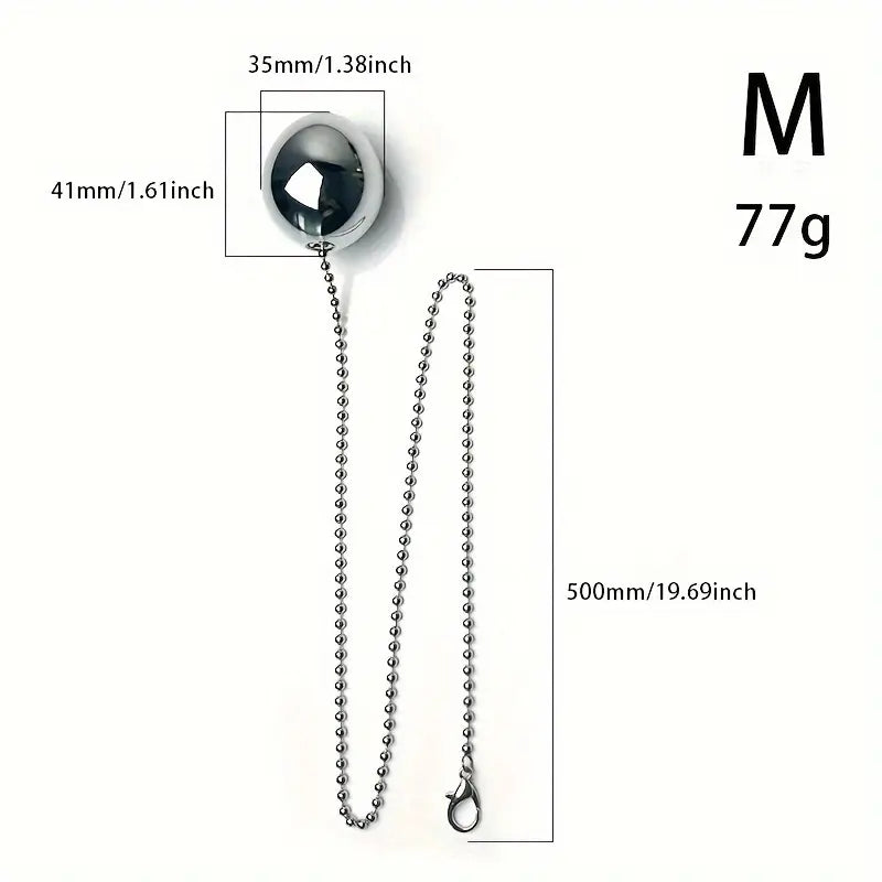 Metallic Stainless Steel Chain-Attached Elliptical Butt Plug For Outdoor Wear