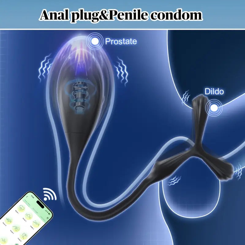 3in1 9 Vibration Butt Plug Cock Penis Ring APP Remote Control Adult Toy