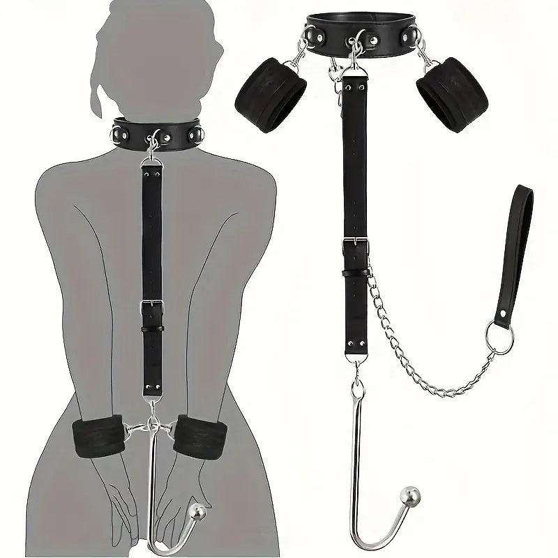 4th Generation Reverse Hand Sex Toy With Traction Chain Black Faux Leather