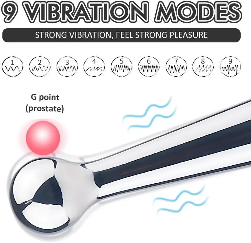 G-Spot Massage Dildo Metal 9 Vibration Modes Anal Butt Plug For G-Spot