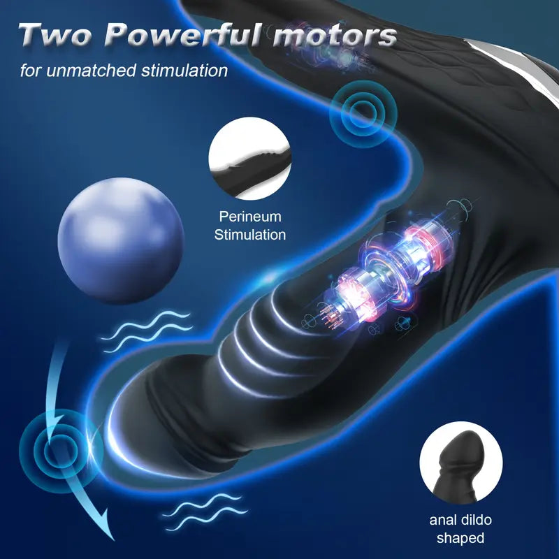 Prostate Massager Wiggling Swing Thrusting Vibrator With Dual Cock Rings