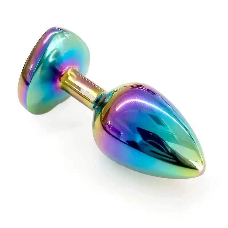 Colorful Medium-Sized Metal Butt Plug Heart-Shaped Rainbow Anal Trainer