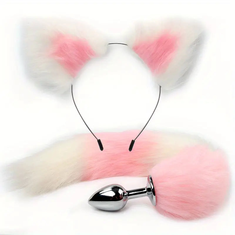 Fur Anal Fox Tail Metal Heads Butt Plug Adult Game Insert Stopper Set