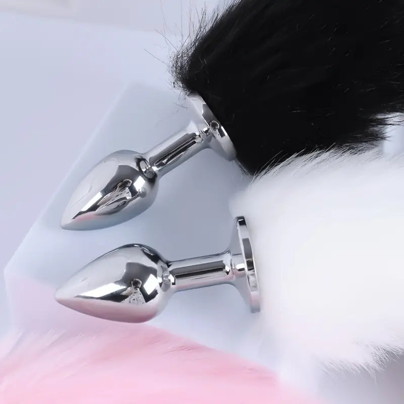 Set Dtachable Fox Tail Anal Plugs Cute Cat Women Dress-up Bell Necklace