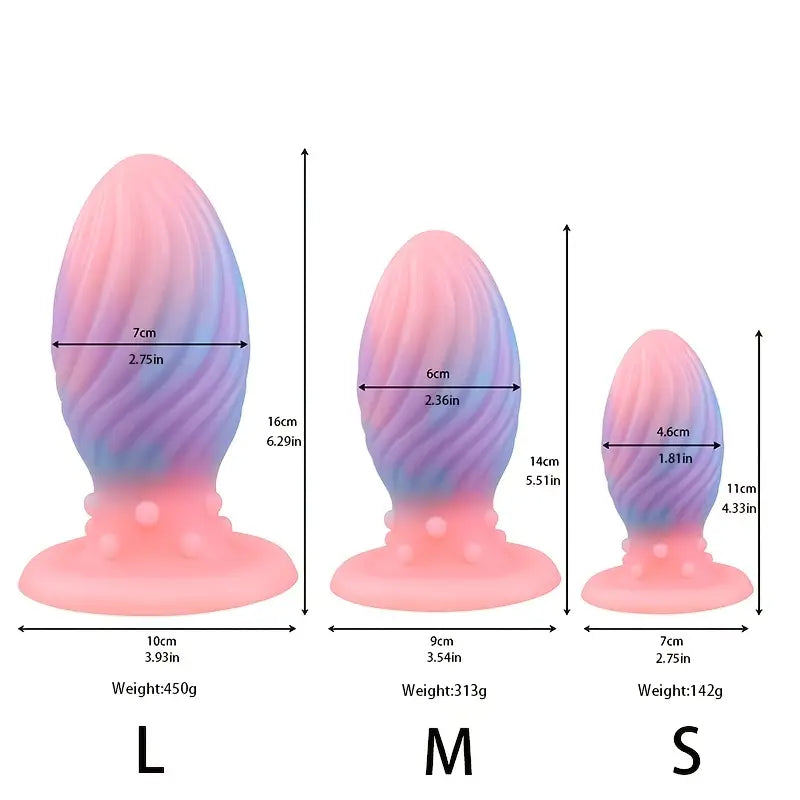 Blue Pink Luminous Mixed Color Soft Silicone Threaded Dragon Egg Anal Plug