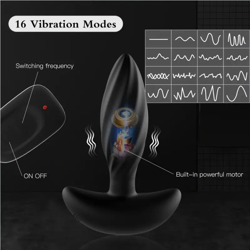 Black Anal Trainer With 16-vibration Butt Plug For Anus Vagina Stimulation