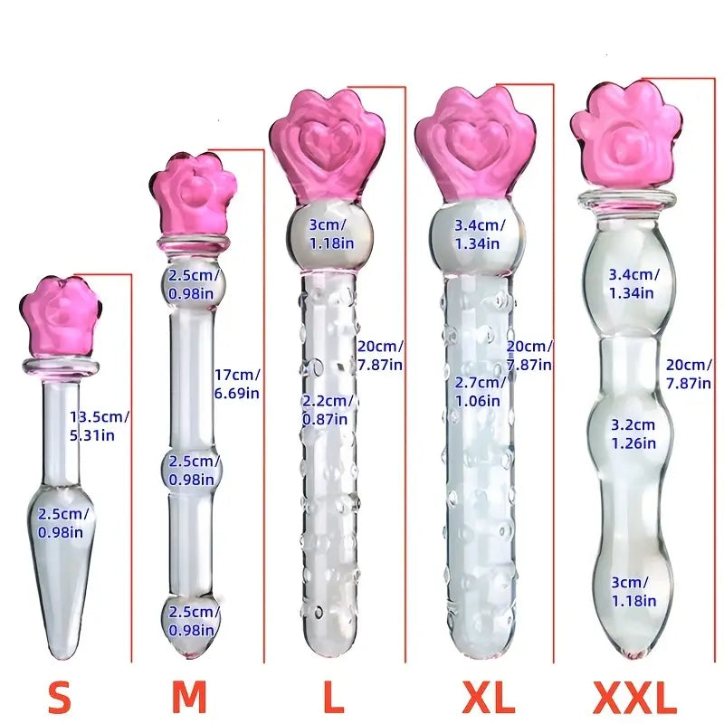 Heart-Shaped Glass Crystal Dildo Anal Plug With Beads Erotic Toy For Men