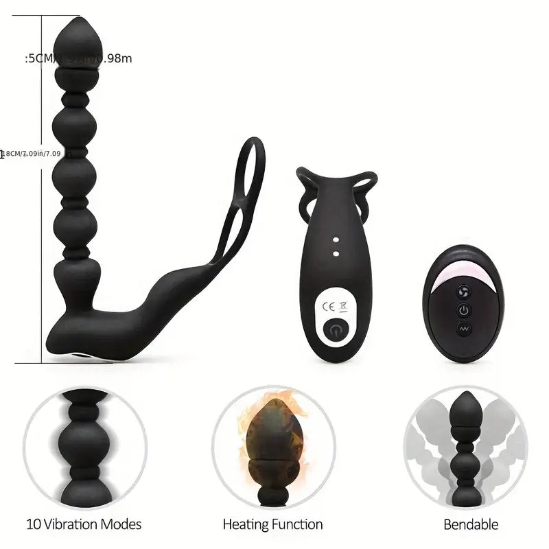 10 Thrusting Vibrating Anal Dildo G-Spot Vibrator Anal Plug With Cock Ring