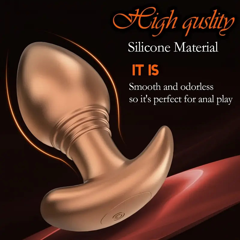 Golden Silicone Vibrating Butt Plug Rechargeable Prostate Massager